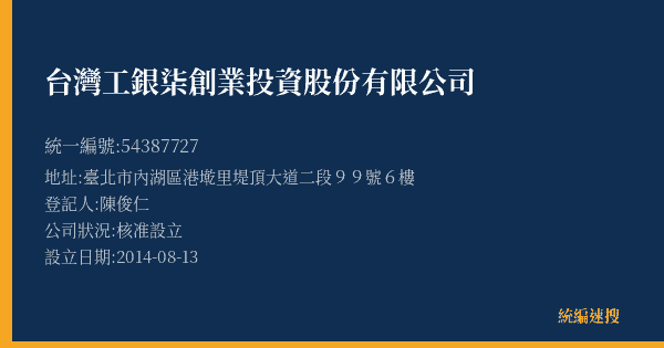 台灣工銀柒創業投資股份有限公司的照片-統編 54387727(臺北市) 公司登記資料與營業項目詳細圖表