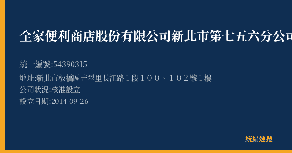 全家便利商店股份有限公司新北市第七五六分公司的照片-統編 54390315(新北市) 公司登記資料與營業項目詳細圖表