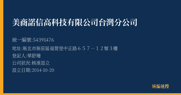 美商諾信高科技有限公司台灣分公司的照片-統編 54391476(新北市) 公司登記資料與營業項目詳細圖表