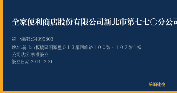 全家便利商店股份有限公司新北市第七七○分公司的照片-統編 54395803(新北市) 公司登記資料與營業項目詳細圖表
