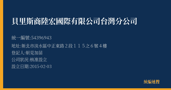 貝里斯商陸宏國際有限公司台灣分公司的照片-統編 54396943(新北市) 公司登記資料與營業項目詳細圖表