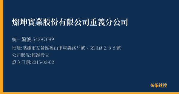 燦坤實業股份有限公司重義分公司的照片-統編 54397099(高雄市) 公司登記資料與營業項目詳細圖表