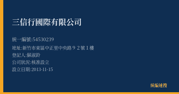 三信行國際有限公司的照片-統編 54530239(新竹市) 公司登記資料與營業項目詳細圖表