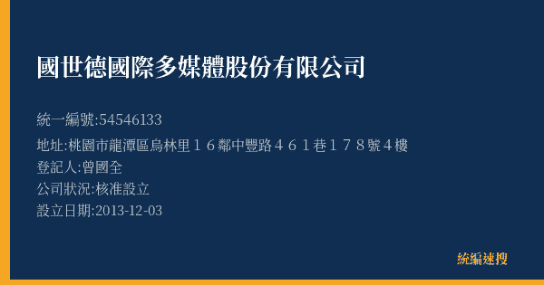 國世德國際多媒體股份有限公司的照片-統編 54546133(桃園市) 公司登記資料與營業項目詳細圖表