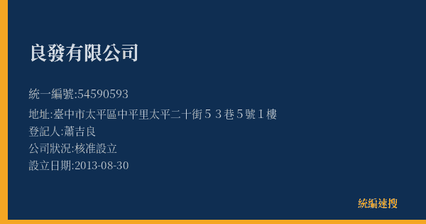 良發有限公司的照片-統編 54590593(臺中市) 公司登記資料與營業項目詳細圖表