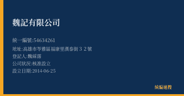 魏記有限公司的照片-統編 54634261(高雄市) 公司登記資料與營業項目詳細圖表