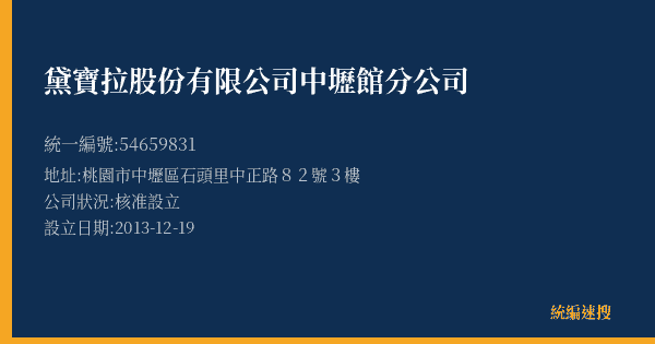 黛寶拉股份有限公司中壢館分公司的照片-統編 54659831(桃園市) 公司登記資料與營業項目詳細圖表
