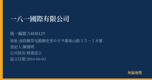 一八一國際有限公司的照片-統編 54818129(南投縣) 公司登記資料與營業項目詳細圖表