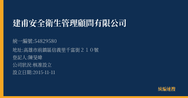 建甫安全衛生管理顧問有限公司的照片-統編 54829580(高雄市) 公司登記資料與營業項目詳細圖表