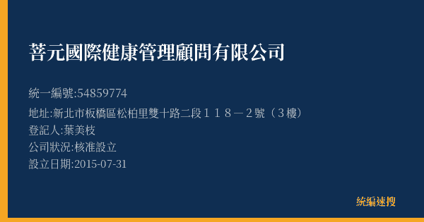 菩元國際健康管理顧問有限公司的照片-統編 54859774(新北市) 公司登記資料與營業項目詳細圖表