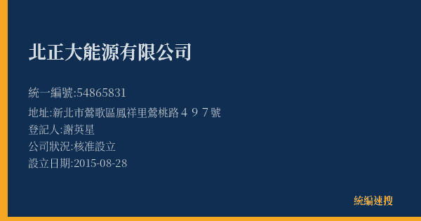 北正大能源有限公司的照片-統編 54865831(新北市) 公司登記資料與營業項目詳細圖表