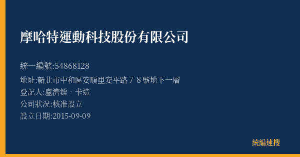 摩哈特運動科技股份有限公司的照片-統編 54868128(新北市) 公司登記資料與營業項目詳細圖表