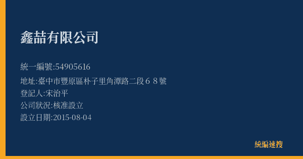 鑫喆有限公司的照片-統編 54905616(臺中市) 公司登記資料與營業項目詳細圖表