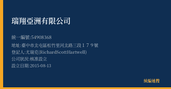瑞翔亞洲有限公司的照片-統編 54908368(臺中市) 公司登記資料與營業項目詳細圖表