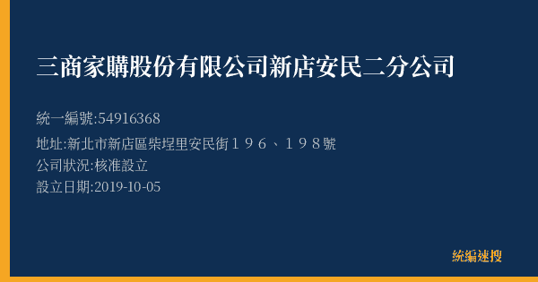 三商家購股份有限公司新店安民二分公司的照片-統編 54916368(新北市) 公司登記資料與營業項目詳細圖表