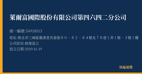 萊爾富國際股份有限公司第四六四二分公司的照片-統編 54918513(新北市) 公司登記資料與營業項目詳細圖表