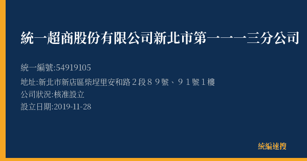 統一超商股份有限公司新北市第一一一三分公司的照片-統編 54919105(新北市) 公司登記資料與營業項目詳細圖表