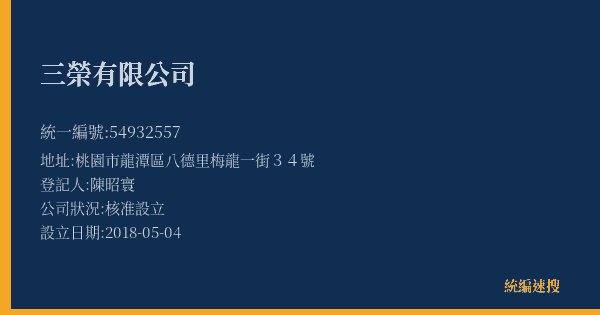 三榮有限公司的照片-統編 54932557(桃園市) 公司登記資料與營業項目詳細圖表