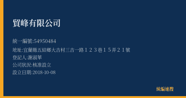 貿峰有限公司的照片-統編 54950484(宜蘭縣) 公司登記資料與營業項目詳細圖表
