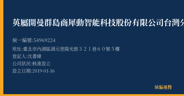 英屬開曼群島商犀動智能科技股份有限公司台灣分公司的照片-統編 54969224(臺北市) 公司登記資料與營業項目詳細圖表