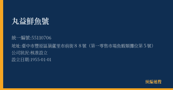 丸益鮮魚號的照片-統編 55110706(臺中市) 公司登記資料與營業項目詳細圖表