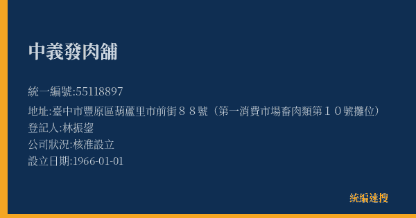 中義發肉舖的照片-統編 55118897(臺中市) 公司登記資料與營業項目詳細圖表