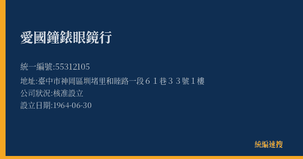 愛國鐘錶眼鏡行的照片-統編 55312105(臺中市) 公司登記資料與營業項目詳細圖表