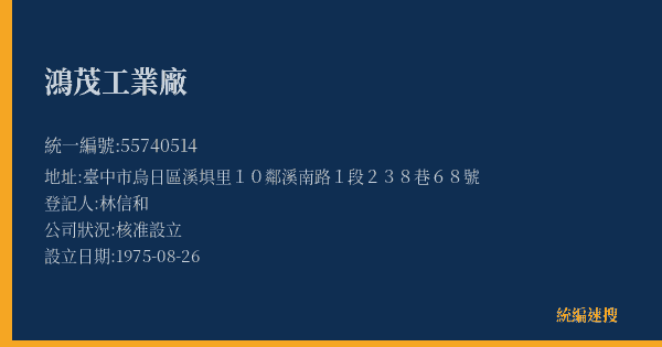 鴻茂工業廠的照片-統編 55740514(臺中市) 公司登記資料與營業項目詳細圖表
