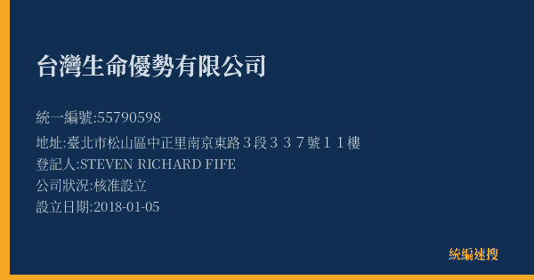 台灣生命優勢有限公司的照片-統編 55790598(臺北市) 公司登記資料與營業項目詳細圖表