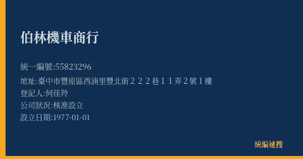 伯林機車商行的照片-統編 55823296(臺中市) 公司登記資料與營業項目詳細圖表