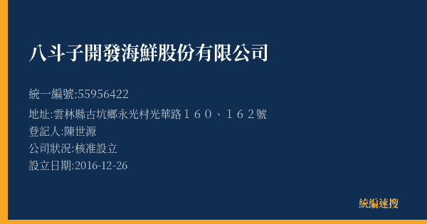 八斗子開發海鮮股份有限公司的照片-統編 55956422(雲林縣) 公司登記資料與營業項目詳細圖表