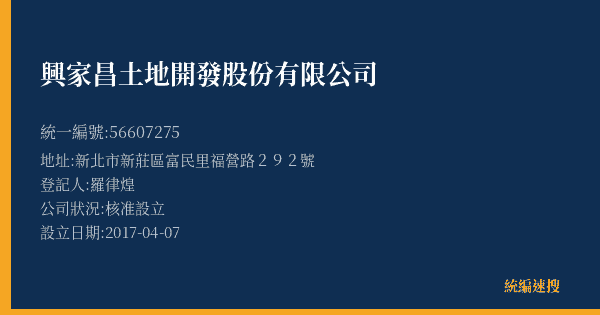 興家昌土地開發股份有限公司的照片-統編 56607275(新北市) 公司登記資料與營業項目詳細圖表