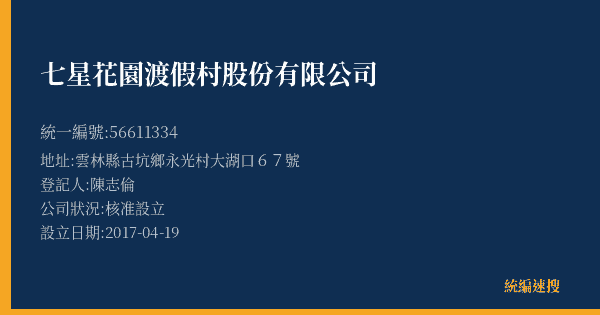 七星花園渡假村股份有限公司的照片-統編 56611334(雲林縣) 公司登記資料與營業項目詳細圖表