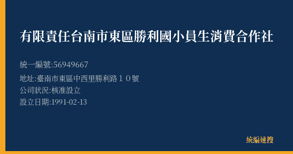 有限責任台南市東區勝利國小員生消費合作社的照片-統編 56949667(臺南市) 公司登記資料與營業項目詳細圖表