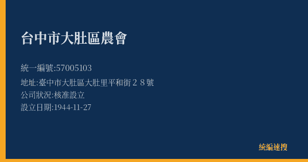 台中市大肚區農會的照片-統編 57005103(臺中市) 公司登記資料與營業項目詳細圖表