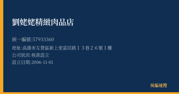 劉姥姥精緻肉品店的照片-統編 57933360(高雄市) 公司登記資料與營業項目詳細圖表