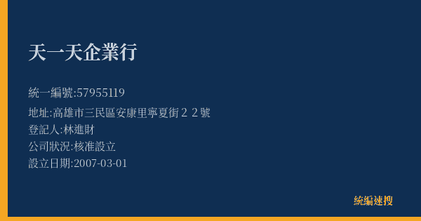 天一天企業行的照片-統編 57955119(高雄市) 公司登記資料與營業項目詳細圖表