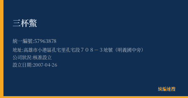 三杯鱉的照片-統編 57963878(高雄市) 公司登記資料與營業項目詳細圖表