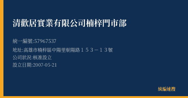 清歡居實業有限公司楠梓門市部的照片-統編 57967537(高雄市) 公司登記資料與營業項目詳細圖表