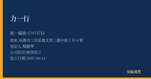 力一行的照片-統編 57971716(高雄市) 公司登記資料與營業項目詳細圖表
