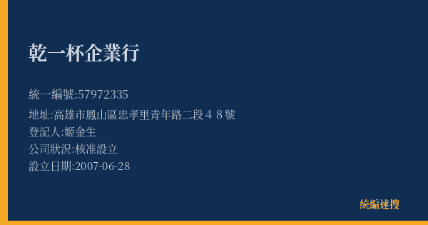 乾一杯企業行的照片-統編 57972335(高雄市) 公司登記資料與營業項目詳細圖表