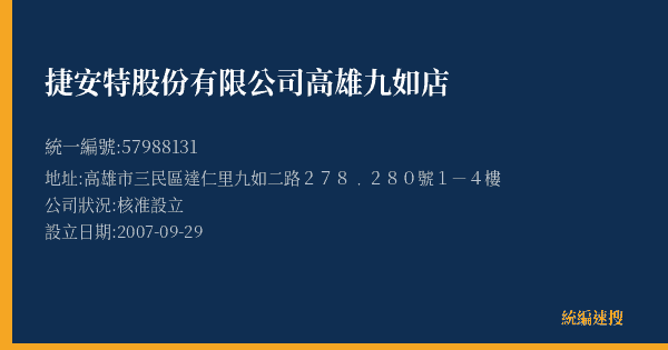 捷安特股份有限公司高雄九如店的照片-統編 57988131(高雄市) 公司登記資料與營業項目詳細圖表
