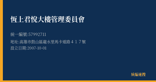 恆上君悅大樓管理委員會的照片-統編 57992711(高雄市) 公司登記資料與營業項目詳細圖表