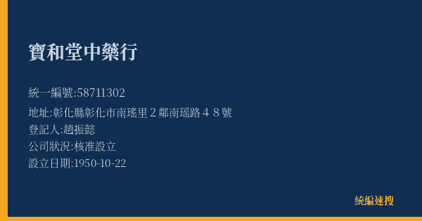 寶和堂中藥行的照片-統編 58711302(彰化縣) 公司登記資料與營業項目詳細圖表