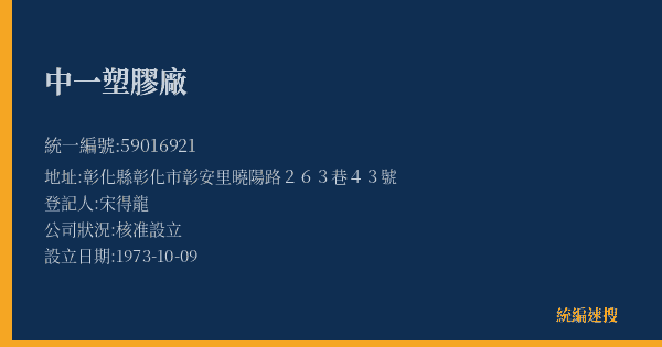 中一塑膠廠的照片-統編 59016921(彰化縣) 公司登記資料與營業項目詳細圖表