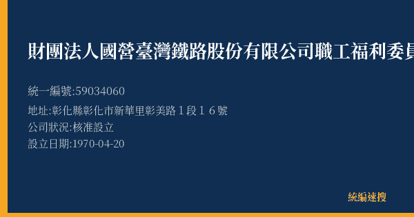 財團法人國營臺灣鐵路股份有限公司職工福利委員會彰化福利社的照片-統編 59034060(彰化縣) 公司登記資料與營業項目詳細圖表
