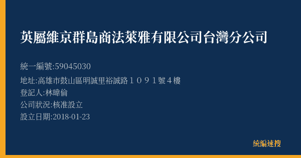 英屬維京群島商法萊雅有限公司台灣分公司的照片-統編 59045030(高雄市) 公司登記資料與營業項目詳細圖表