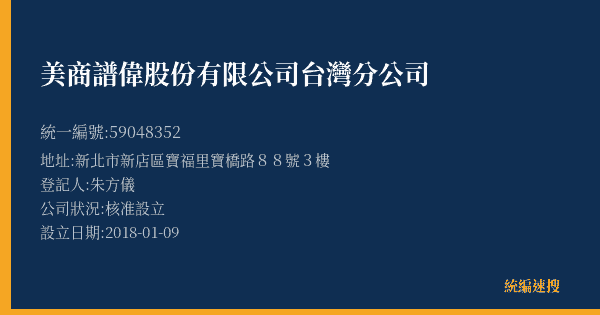 美商譜偉股份有限公司台灣分公司的照片-統編 59048352(新北市) 公司登記資料與營業項目詳細圖表