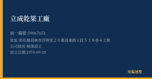 立成乾果工廠的照片-統編 59067651(彰化縣) 公司登記資料與營業項目詳細圖表