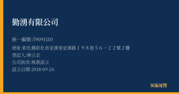 勤湧有限公司的照片-統編 59091110(彰化縣) 公司登記資料與營業項目詳細圖表